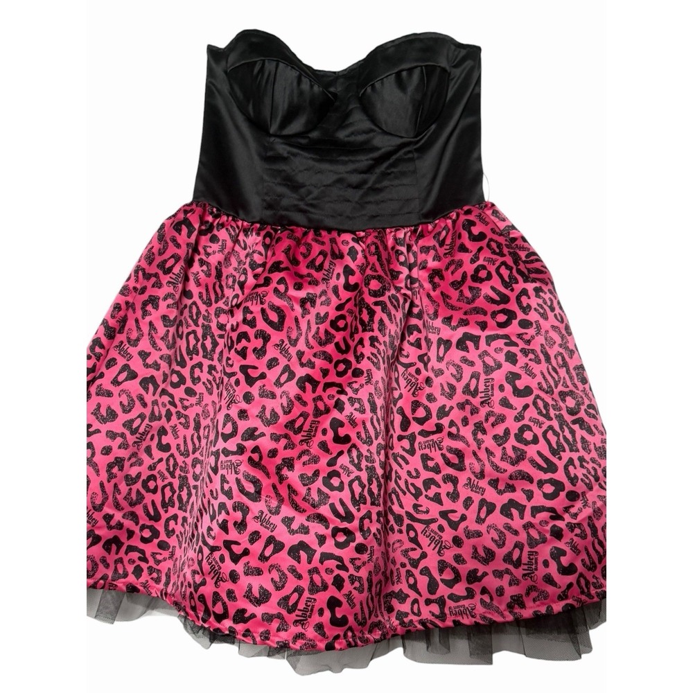 Abbey Dawn Avril Lavigne Pink Leopard Strapless Mini Dress Satin Tulle Large
